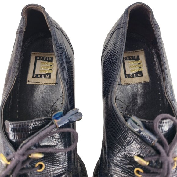Vintage David Eden Exotic Teju Lizard Navy Blue Dress Shoes Men Size 8.5 Oxfords - Picture 9 of 13